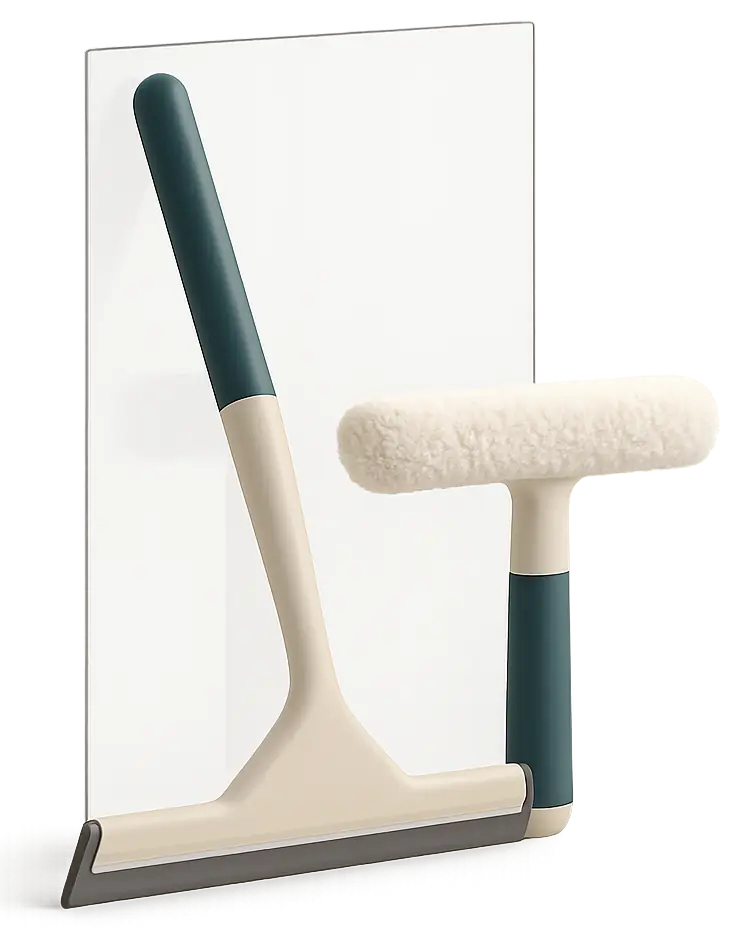 Diagram of squeegee technique for streak-free window cleaning in 4 steps