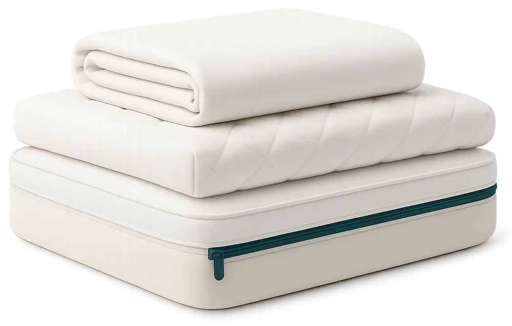 Mattress protector and encasement layered to protect an Airbnb rental mattress Mattress protector and encasement layered to protect an Airbnb rental mattress
