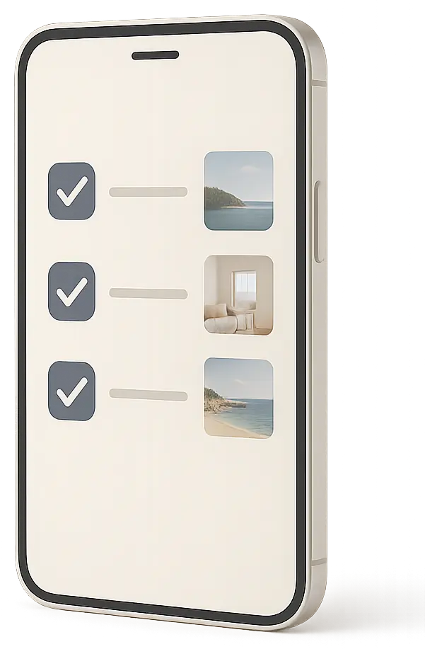 Cleaning checklist with quality control photos on smartphone for short-term rental Cleaning checklist with quality control photos on smartphone for short-term rental