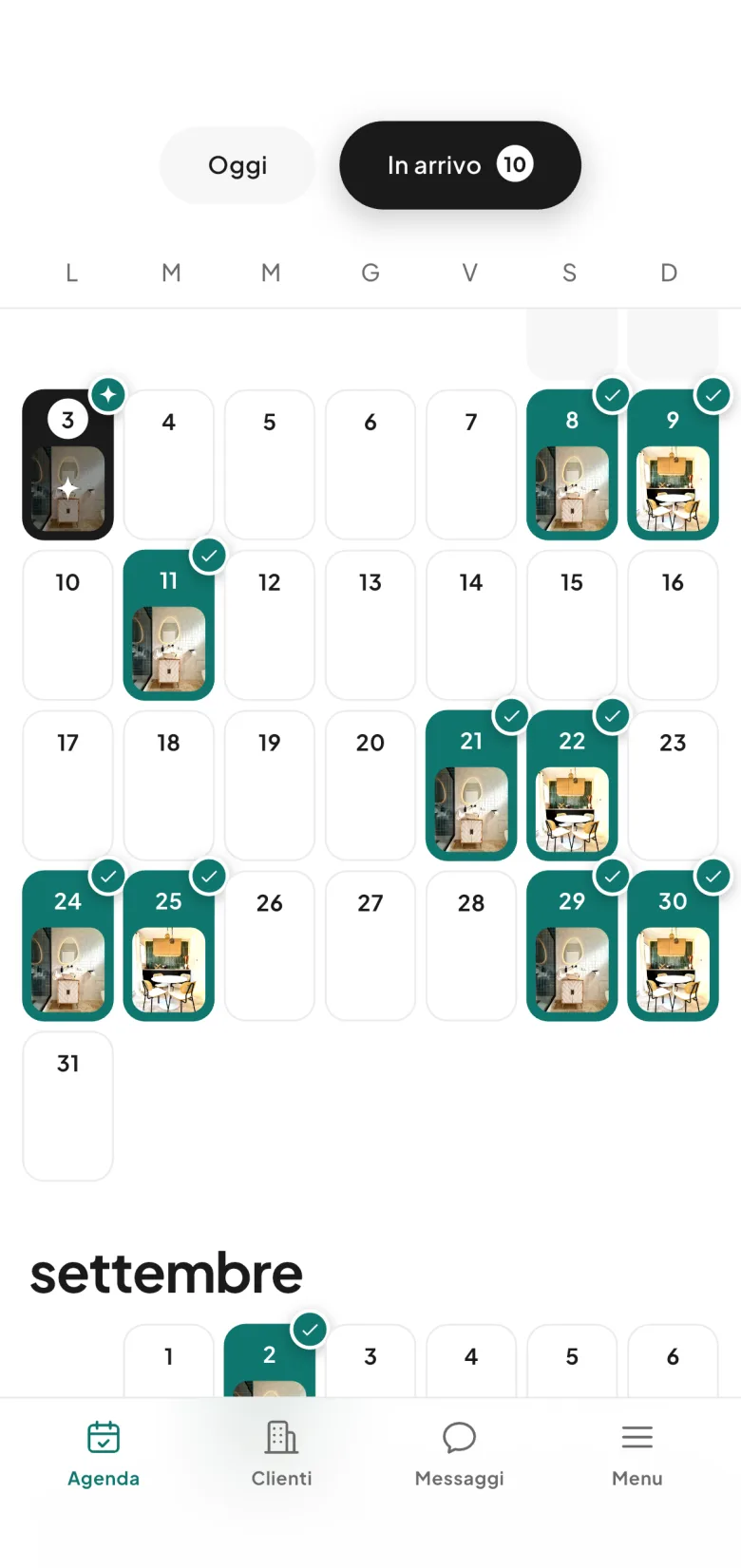 Il planning di un addetto in CleanClac: le sue pulizie del mese, tutti i clienti insieme