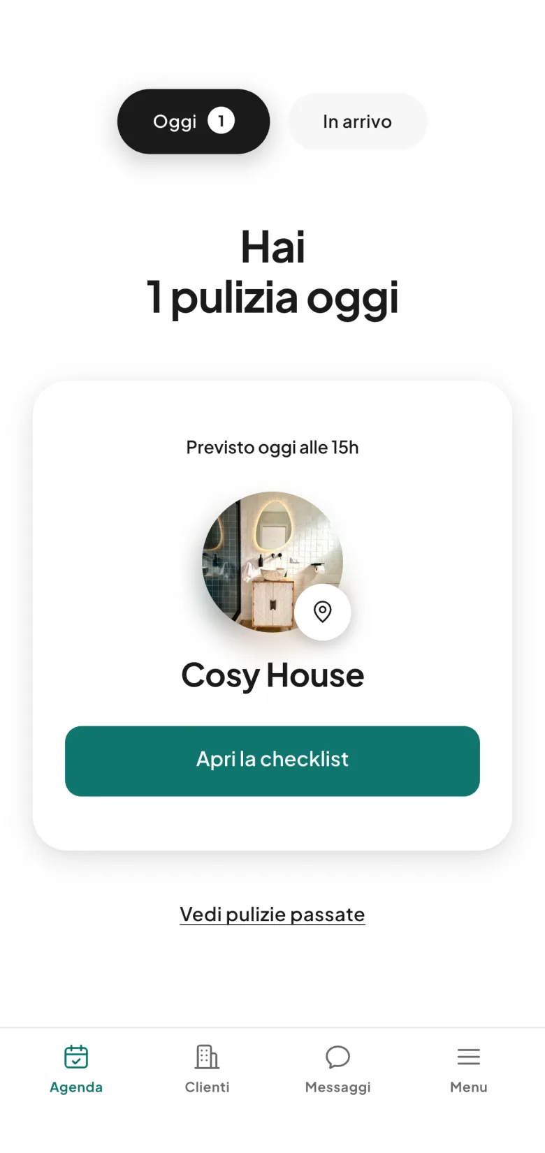 La pulizia del giorno in CleanClac lato addetto: l'ora, l'alloggio e il tragitto