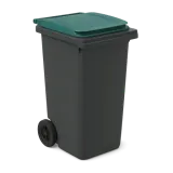 Um contentor do lixo verde com rodas