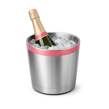 A champagne bottle in an ice bucket