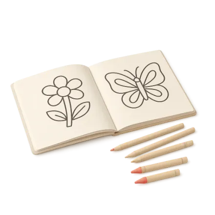 A colouring book and pencils