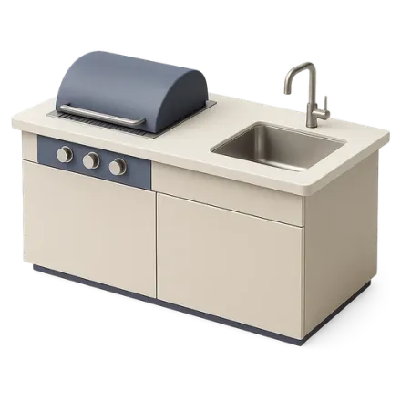 An outdoor kitchen: worktop, grill and sink