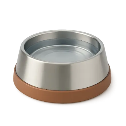 A steel pet bowl filled with water