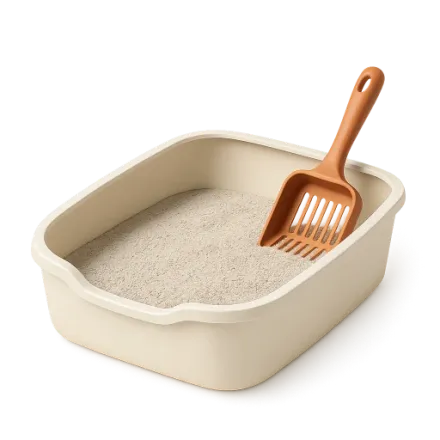 A clean litter tray and its scoop