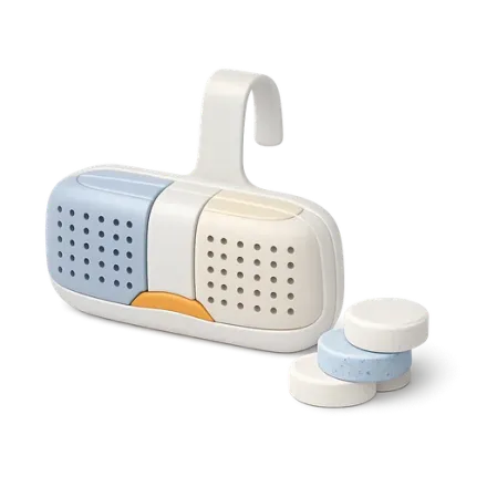 A toilet rim block and tablets