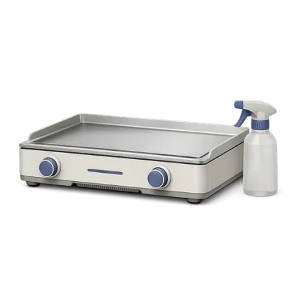 An electric griddle and a spray